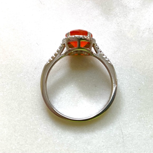 Fire Opal Diamond Halo Ring, 14k White Gold, Sz 9, Exc. Cond. - Picture 7 of 8